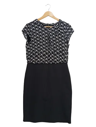 Comma Damen Businesskleid Gr. 36 Schwarz Weiß Geometrisch Kurzarm