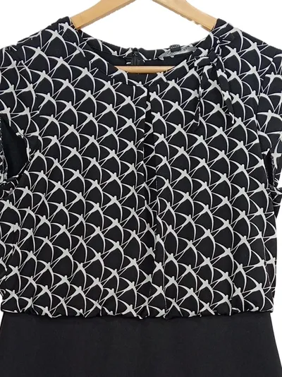 Comma Damen Businesskleid Gr. 36 Schwarz Weiß Geometrisch Kurzarm