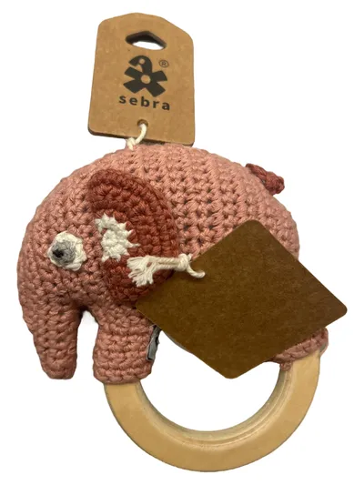 Sebra Elefant Baby Rassel Rosa Baumwolle Holz Naturbezogen Greifling