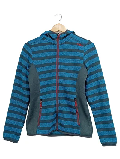 CMP Damen Fleecejacke Strickfleece Kapuze Gr. 38 Petrol Gestreift Outdoor