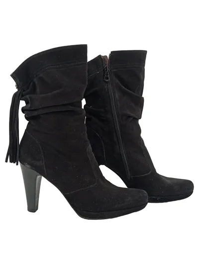 NeroGiardini Damen Stiefelette Schwarz Wildleder Gr. 37 Fransen Absatz