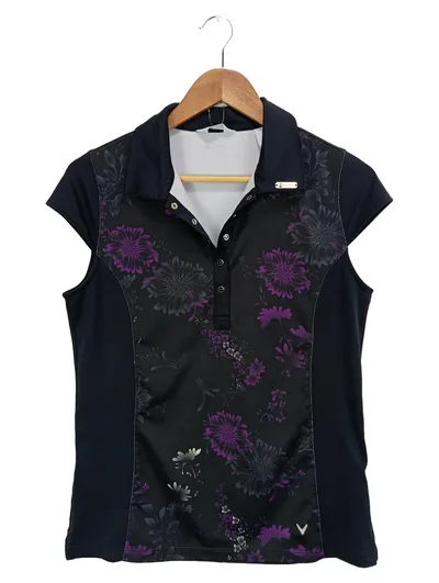 Callaway Damen Golf Poloshirt Gr. M schwarz lila Blumenmuster