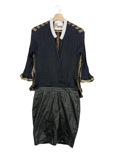8PM Damen Wickelrock Gr. 38/M Schwarz Gestreift Elegant Vintage Maxirock