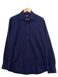 Finshley & Harding Herren Business Hemd Slim Fit Gr. 41 Blau Gestreift Bügelfrei 1