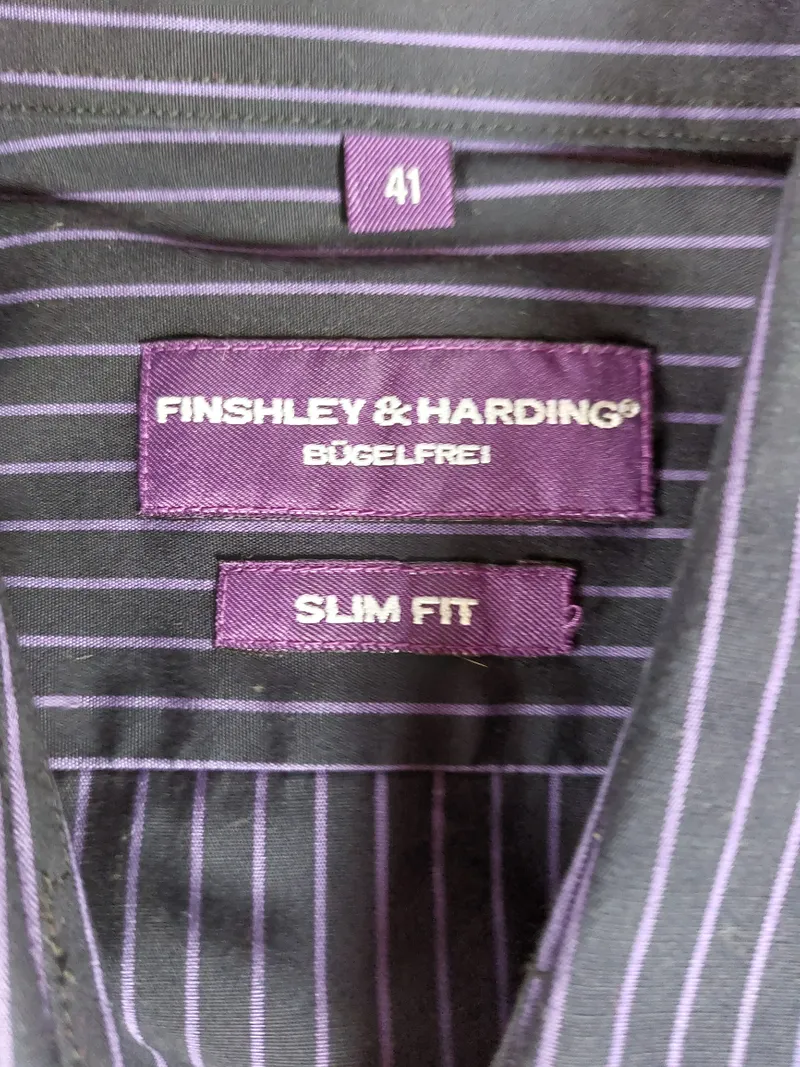 Finshley & Harding Herren Business Hemd Slim Fit Gr. 41 Blau Gestreift Bügelfrei 3