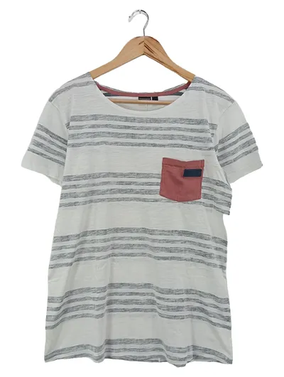 EIGHT2NINE Herren T-Shirt Gr. 52/L Weiß Gestreift Casual Modern