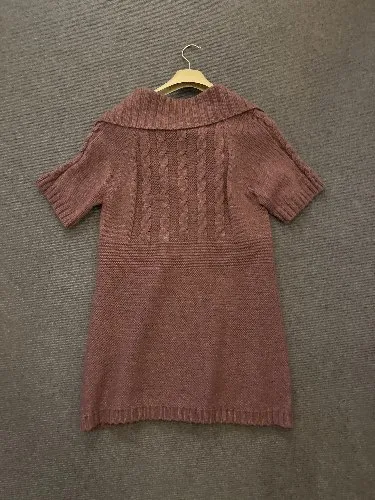 CANDA Damen Strickjacke Gr. 42 Lila Kurzarm Zopfmuster Cardigan 2