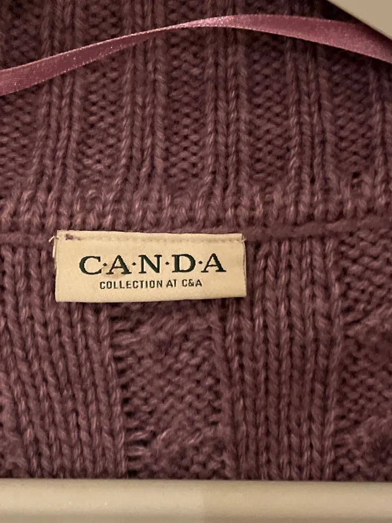 CANDA Damen Strickjacke Gr. 42 Lila Kurzarm Zopfmuster Cardigan 7