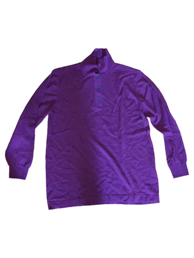 Woolmark Damen Langarmshirt Gr. 46/3XL Lila Casual Wolle Oberteil