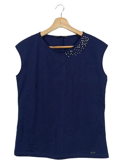 MOHITO Damen Top Gr. 34/XS Blau Basic Casual Strass Ärmellos