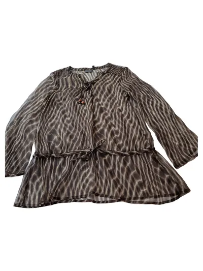 MEXX Damen Bluse Gr. 38/M Braun Tierdruck Casual Langarm Polyester