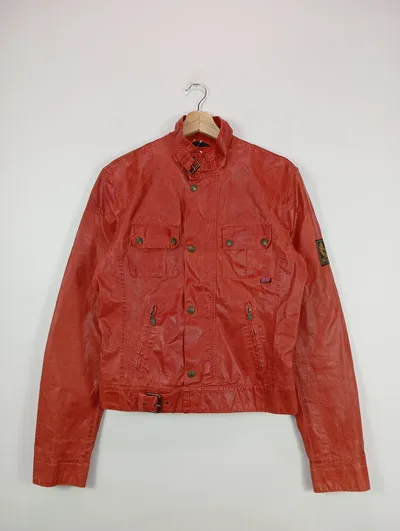 BELSTAFF Herren Lederjacke Gr. 48/M Rot Vintage Klassisch Luxuriös