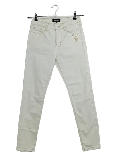 Desigual Damen Slim Fit Jeans Herz-Stickerei Beige Gr. 28/36 S