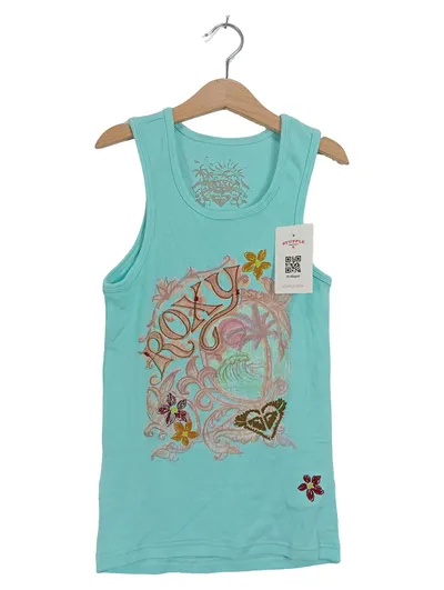 Roxy Damen Top Gr. 36 S Türkis Floral Rippstrick Baumwolle Ärmellos