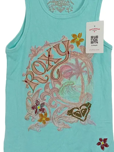Roxy Damen Top Gr. 36 S Türkis Floral Rippstrick Baumwolle Ärmellos