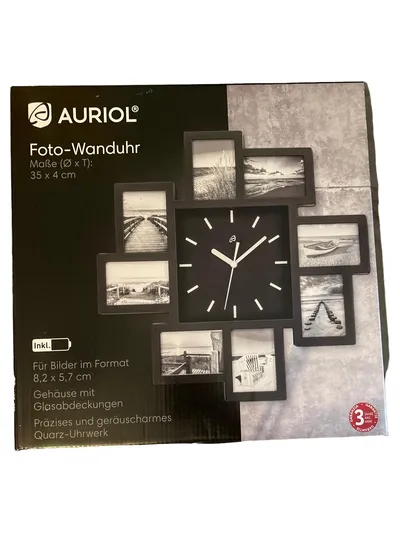 AURIOL Wanduhr Glas Kunststoff Schwarz Modern Geometrisch 35cm