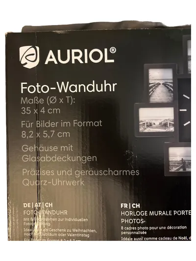 AURIOL Wanduhr Glas Kunststoff Schwarz Modern Geometrisch 35cm