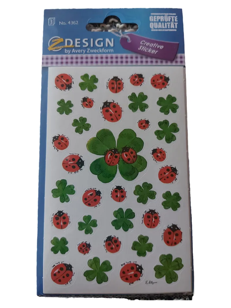 AVERY Zweckform Kreativ Bastelset Sticker Marienkäfer Glücksklee Mehrfarbig 1
