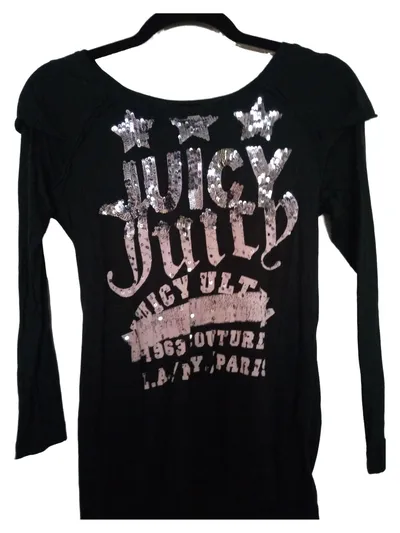 Juicy Couture Langarmshirt Damen 36/S Schwarz Casual Pailletten