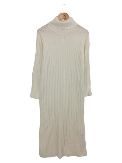 AMARA REYA Damen Freizeitkleid Gr. 38/M Weiß Rippstrick Rollkragen Maxikleid