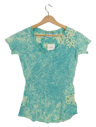 Khujo Damen T-Shirt Gr. S/36 Türkis Batik Spitze Boho