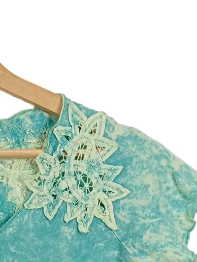 Khujo Damen T-Shirt Gr. S/36 Türkis Batik Spitze Boho