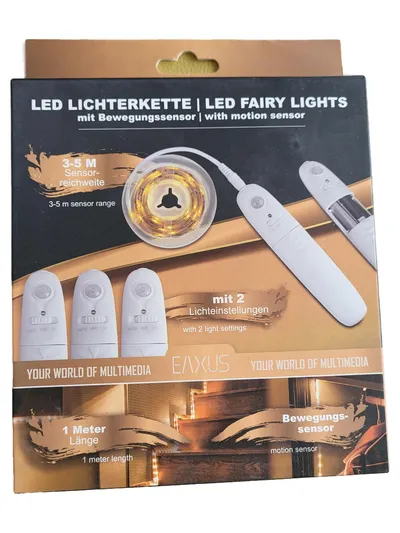EAXUS Lichterkette LED Bewegungssensor 1m Warmweiß Modern Batteriebetrieben