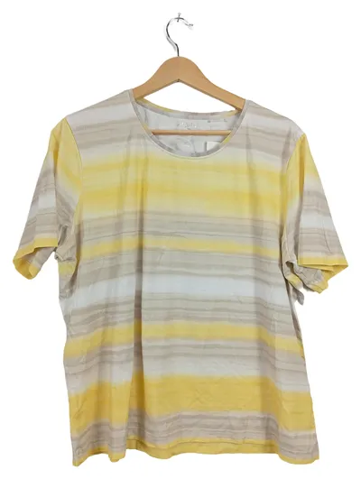 Adagio Damen T-Shirt Gr. 48 Gestreift Gelb Beige Baumwolle Kurzarm