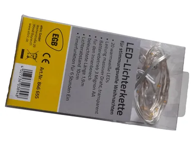EGB LED Lichterkette Gold Weihnachtlich 190cm Batterie Innenbereich