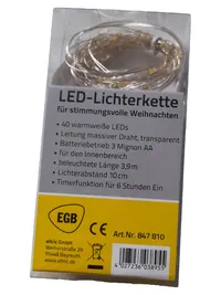 EGB LED Lichterkette Weihnachten 40 warmweiße LEDs 3,9m Länge Batteriebetrieb 1