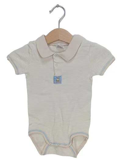 SANETTA Baby Body Gr. 62 Beige Gestreift Tiermotiv Polo-Kragen Baumwolle
