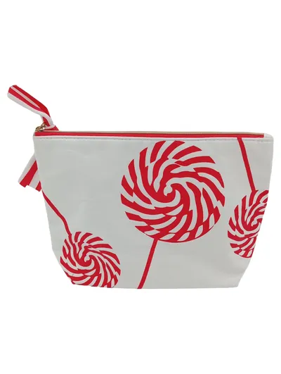CLARINS Kosmetiktasche Damen Weihnachtlich Lutscher Motiv Weiß Rot 24,5x14cm