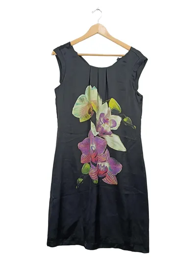 comma, Etuikleid Damen Gr. 38 Schwarz Orchideen Blumenmuster Elegant