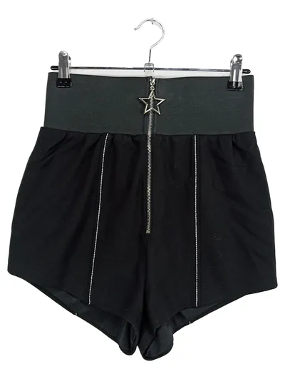 CHICCO Damen Shorts Gr. 32 Schwarz High Waist Reißverschluss Stern