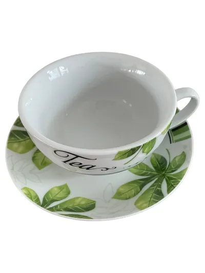 EUROHOME Teetasse mit Untertasse Grün Porzellan Modern Tee Kaffee Geschirr