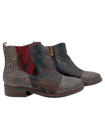 Laura Vita Damen Stiefeletten Gr. 36 Blau Floral Chelsea Boots