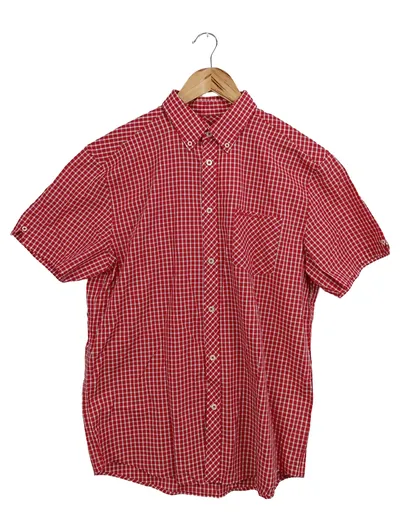 BEN SHERMAN Herren Freizeithemd Kariert Rot Gr. 50/L Kurzarm Casual