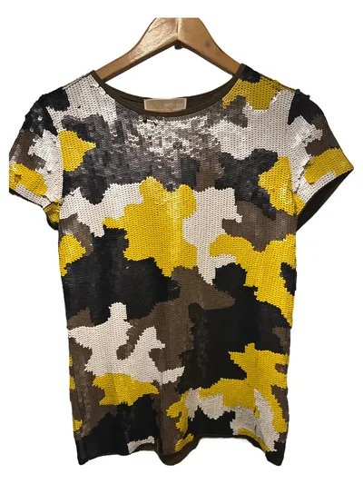 Michael Kors Damen T-Shirt S Mehrfarbig Modisch Camouflage Pailletten
