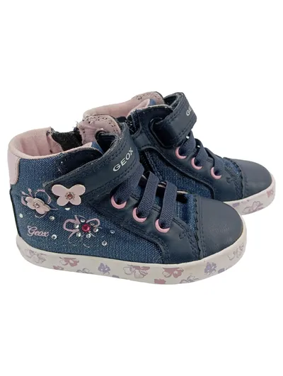 GEOX Kinder Schnürschuhe Gr. 21 Blau Pink Blumen Applikationen Casual