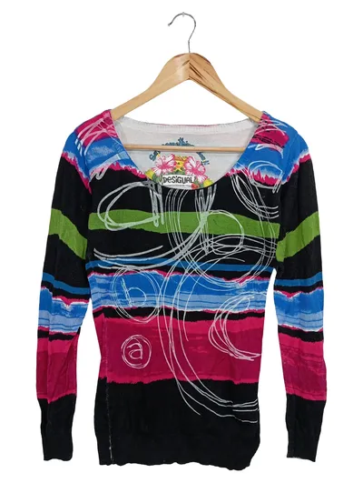 DESIGUAL Pullover Damen Gr. 36/S Mehrfarbig Casual Gestreift Grafisch