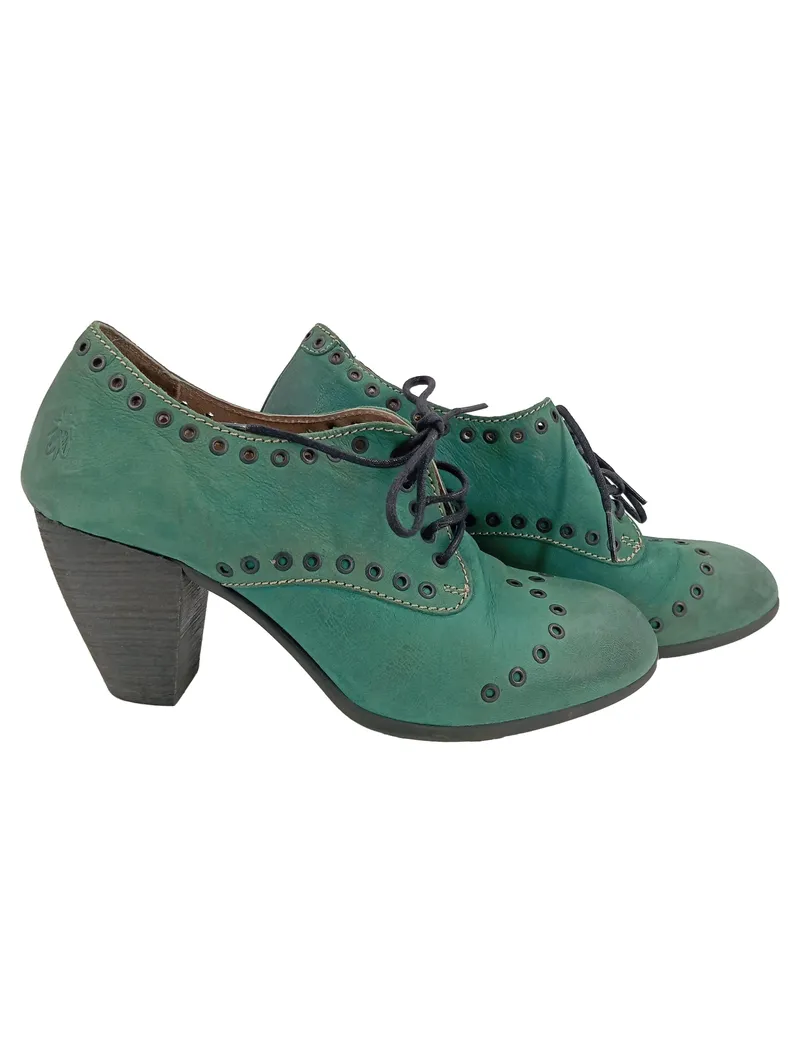 Fly London Damen Schnürschuhe Stiefelette Gr. 40 Grün Leder Absatz 1