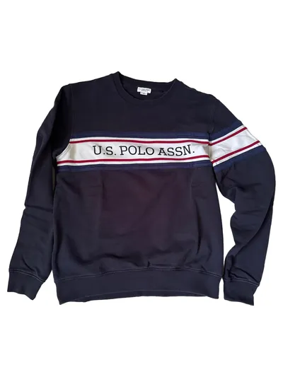 U.S. Polo Assn. Herren Pullover Blau Baumwolle Logo Streifen Gr. M