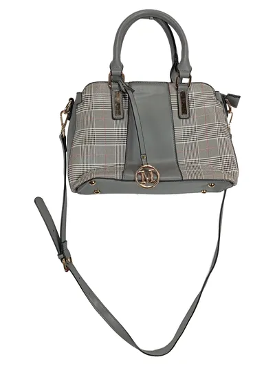 Damen Henkeltasche Kariert Grau mit Schulterriemen Klassisch Elegant