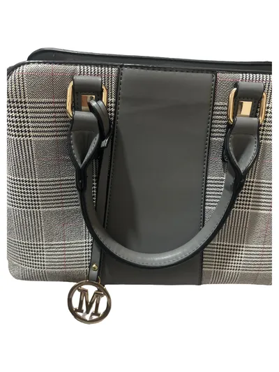 Damen Henkeltasche Kariert Grau mit Schulterriemen Klassisch Elegant