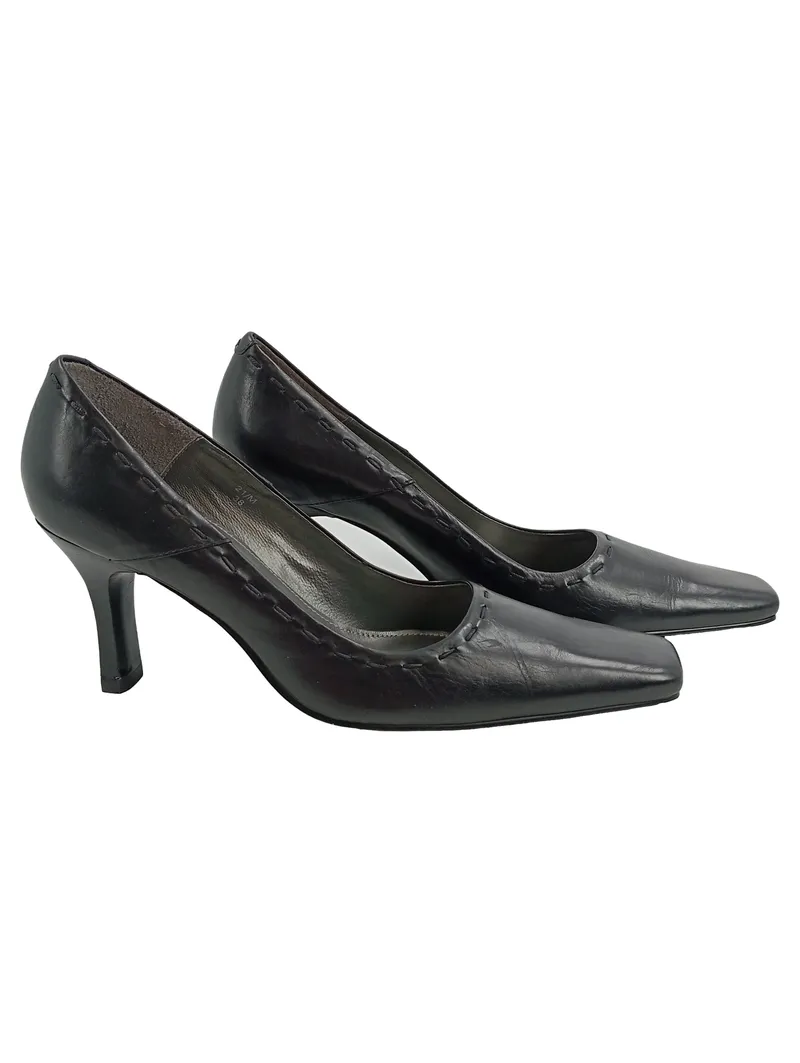 Belmondo Damen Pumps Schwarz Leder Gr. 38 Elegant Spitz Stiletto 1
