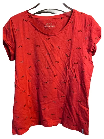 EDC Damen T-Shirt Gr. M Rot Casual mit Brillen-Print