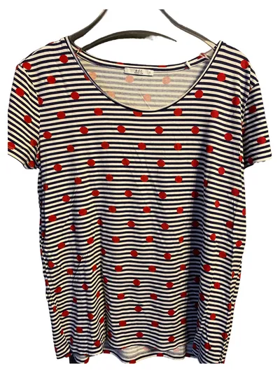 EDC Damen T-Shirt gestreift mit Punkten Gr. 36/S Casual Mehrfarbig