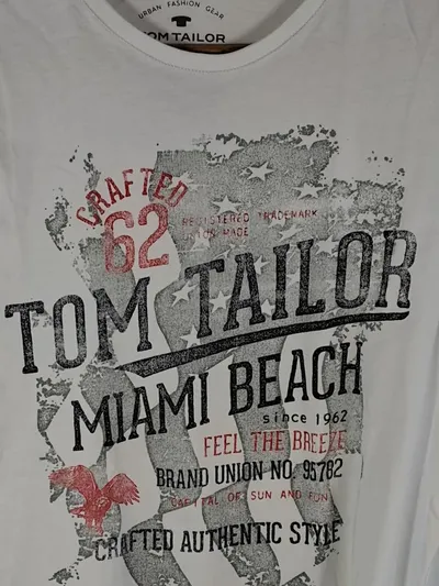 Tom Tailor Herren T-Shirt Gr. S Weiß Logo Print Casual Freizeit Baumwolle