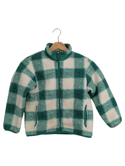 UNIQLO Kinder Fleecejacke Sherpa Gr. 122 7-8 Jahre Grün Kariert