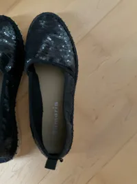 Tamaris Damen Espadrilles Pailletten Schwarz Gr. 39 Slipper Sommer 6